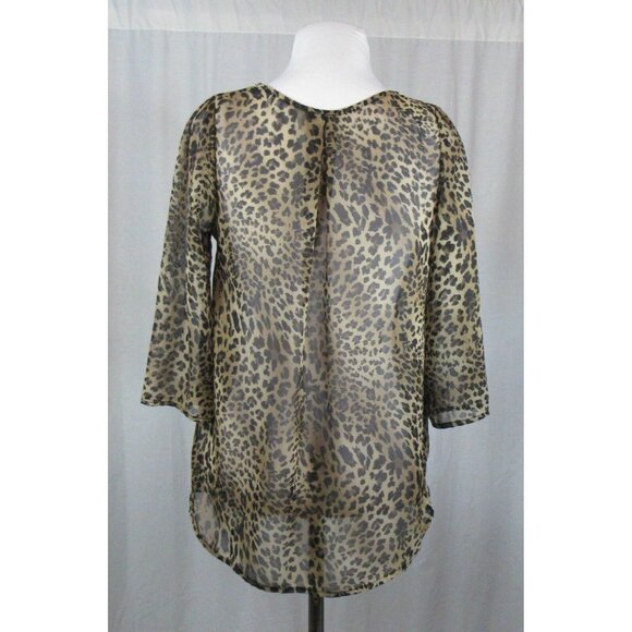 Francesca's Brown Black Animal Print Sheer 3/4 Sleeve Top S - Picture 4 of 5